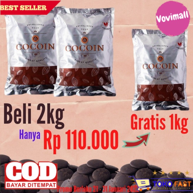 

⭐BAYAR DI TEMPAT⭐ Cocoin Dark Compound Chocolate Coin 1 KG - Coklat Batang - Coklat Mas