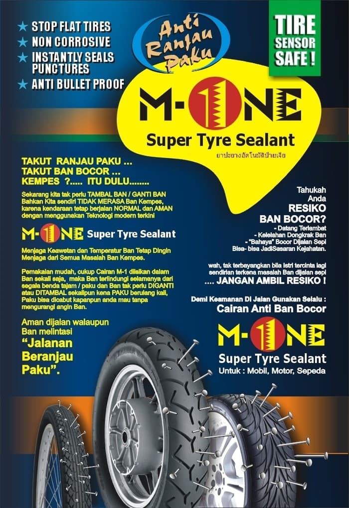 M-one Super tyre sealant anti paku anti ban bocor 650 ml