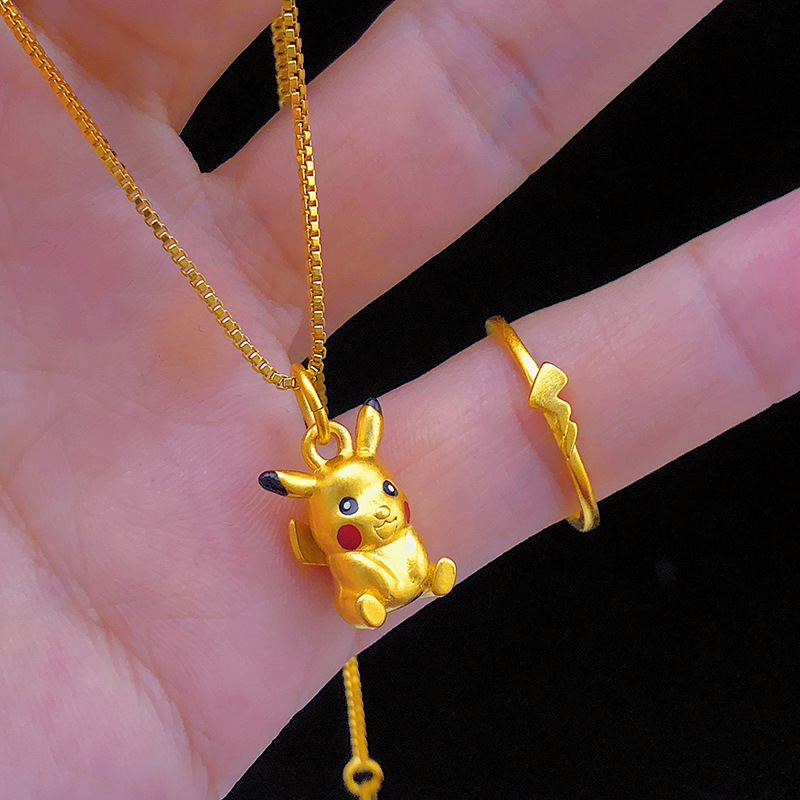 Kalung Rantai Dengan Liontin Pikachu Warna Emas Untuk Wanita