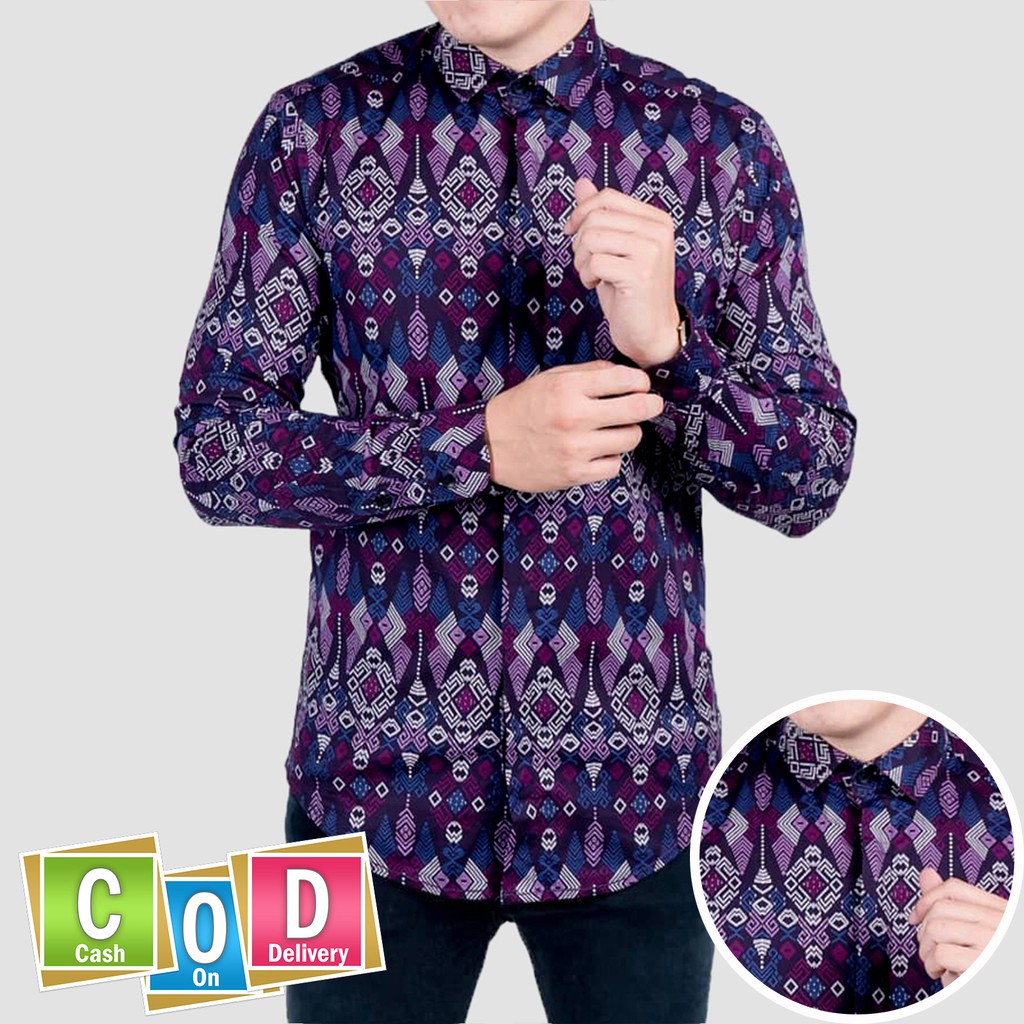 BIG SALE 4.4 New Arrival Distro Batik Pria Bordir Sogan Batikaf Notoarto Batik Ipnu-Ippnu Hem Pria-Terpedo ungu