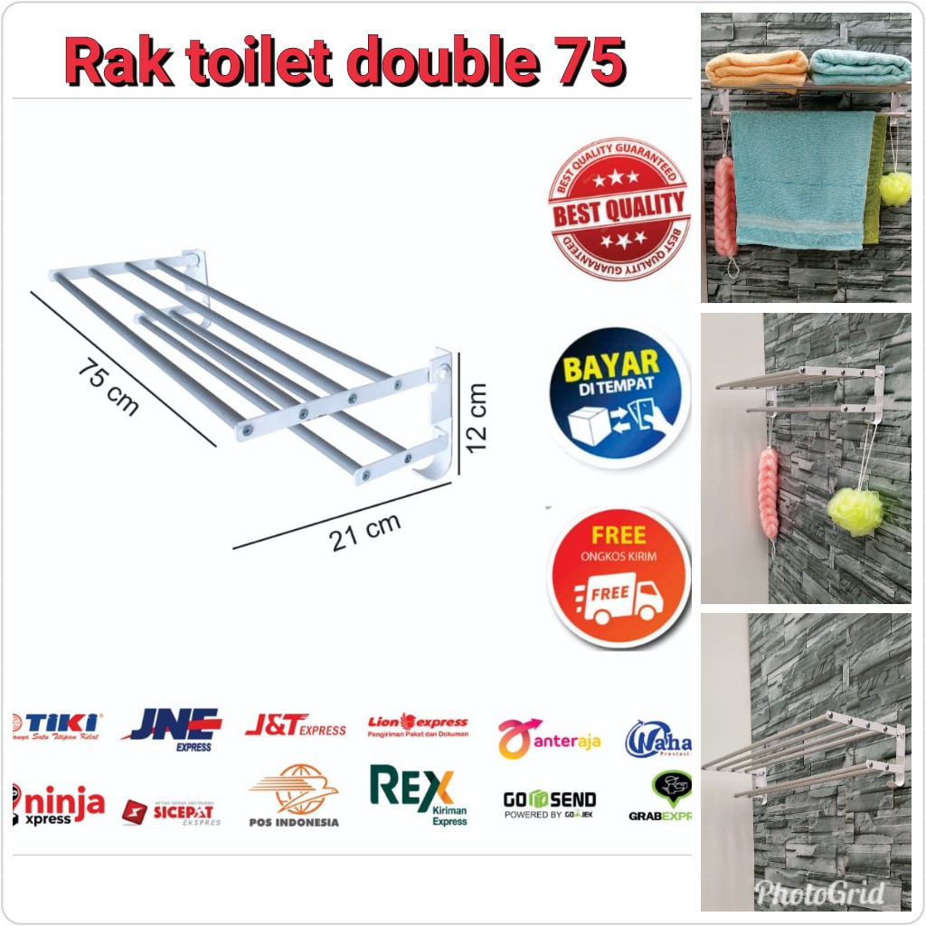 RAK HANDUK ALUMUNIUM DOUBLE 75,RAK TOILET GANTUNG,RAK HANDUK LIPAT