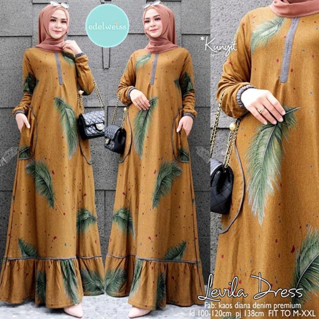 [TERMURAH] Levila Maxy/Gamis Jumbo Diana Denim/Gamis Jumbo Bawah Lebar/Gamis Jumbo Ld 120 Murah/Gami