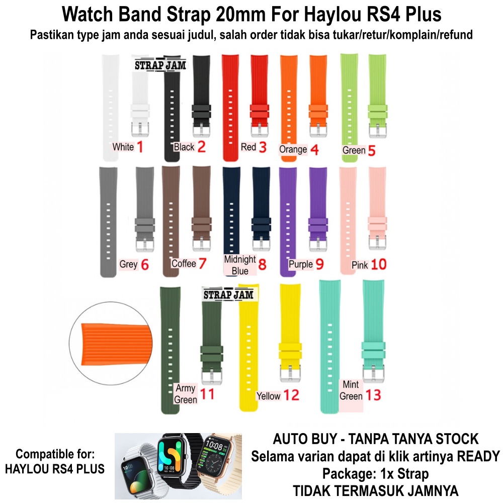 M42 20mm Strap Haylou RS4 Plus - Tali Jam Tangan Rubber Silikon Garis