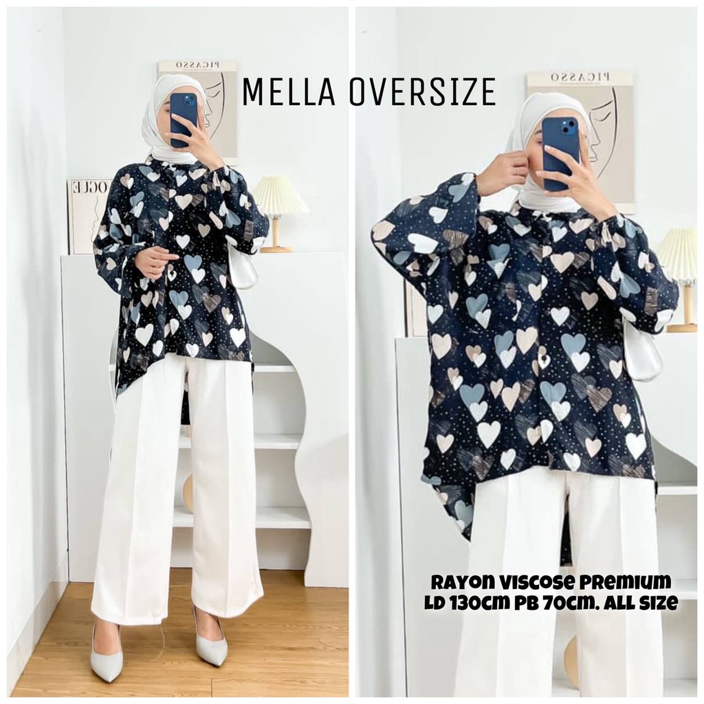 Mella Kemeja Wanita Crop Oversize Crinkle Airflow Atasan Blouse Lengan Panjang Baju Wanita Kekinian LD 110