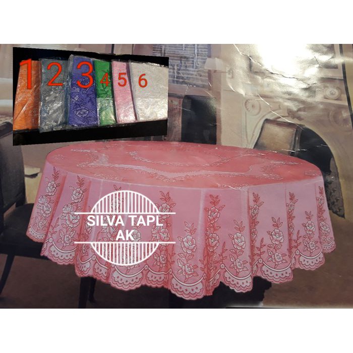 Taplak meja makan bulat 6-8 kursi