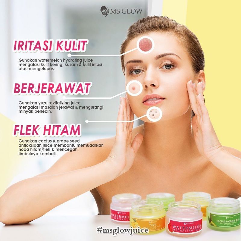 Ms Glow Moisturizer Juice Watermelon, Yuzu, Cactus &amp; Grape Seed Pelembab Wajah Hydrating MsGlow