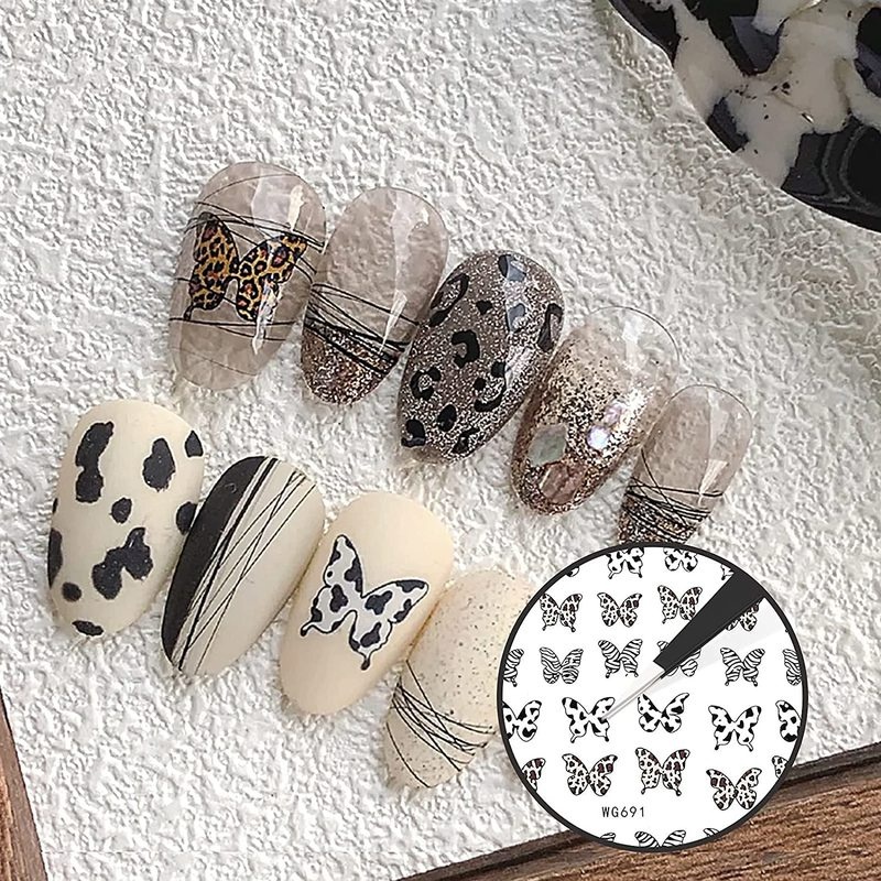 Stiker Kuku 3D Motif Bunga / Lebah / Geometri / Garis / Hewan / Leopard Anti Air Untuk Nail Art