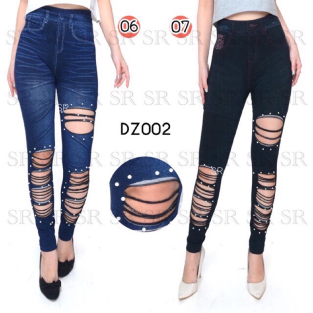 Celana Legging Jeans Ripped Model Bolong Import Melar