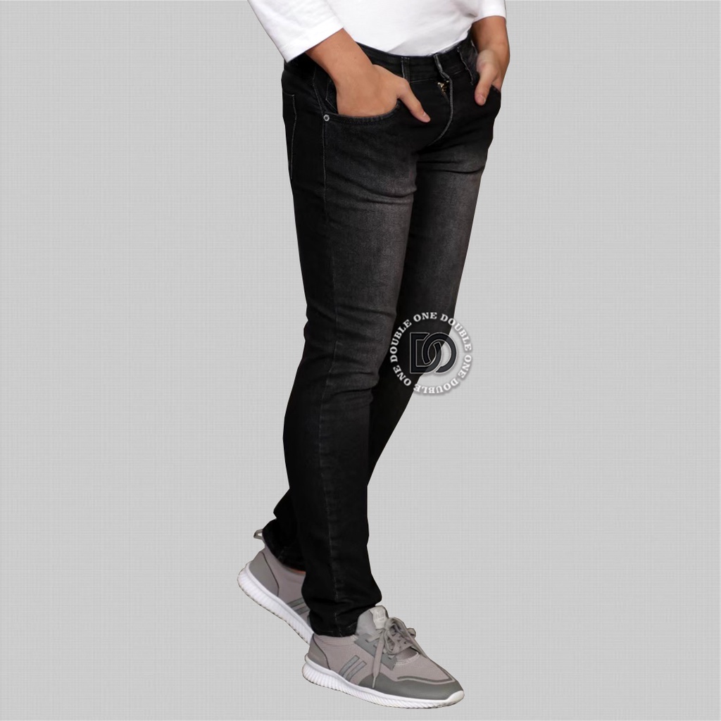 DOUBLE ONE Celana Jeans Panjang Pria Slim Fit Original FIFTEEN DENIM Black Jaz