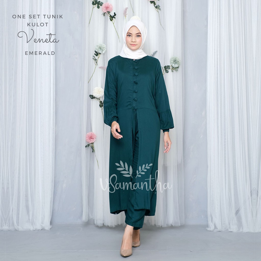 Nanoystore Official - Setelan Tunik Kulot Polos Kekinian Veneta Bahan Rayon Adem Warna Emerald