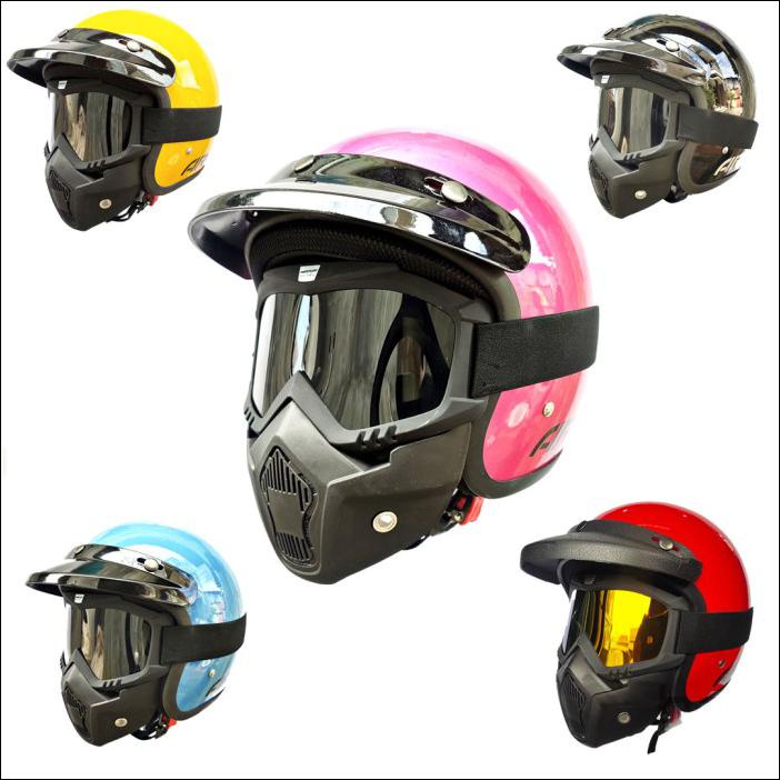 HELM BOGO RETRO CARGLOSS VESPA KACA GOGGLE MASK HARGA MURAH - KUNING