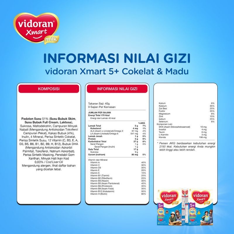 Vidoran Xmart 5+ Madu, Vanila dan Coklat 725gr