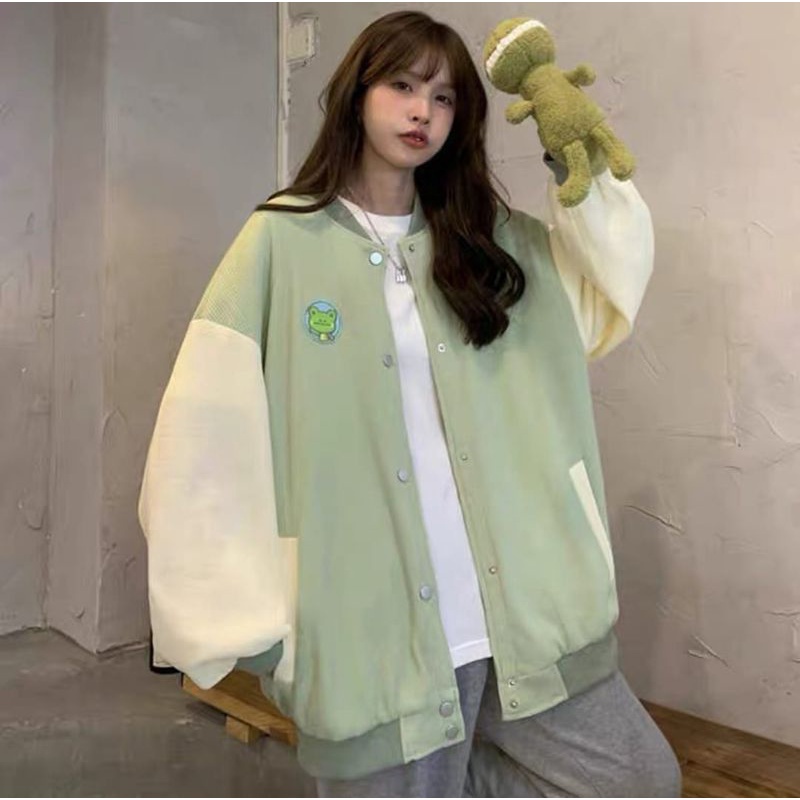 FROG BASEBALL 2XL 3XL Jacket Varcity Baseball Oversize-Jacket Wanita Terkini Casual Fashion Korean Style