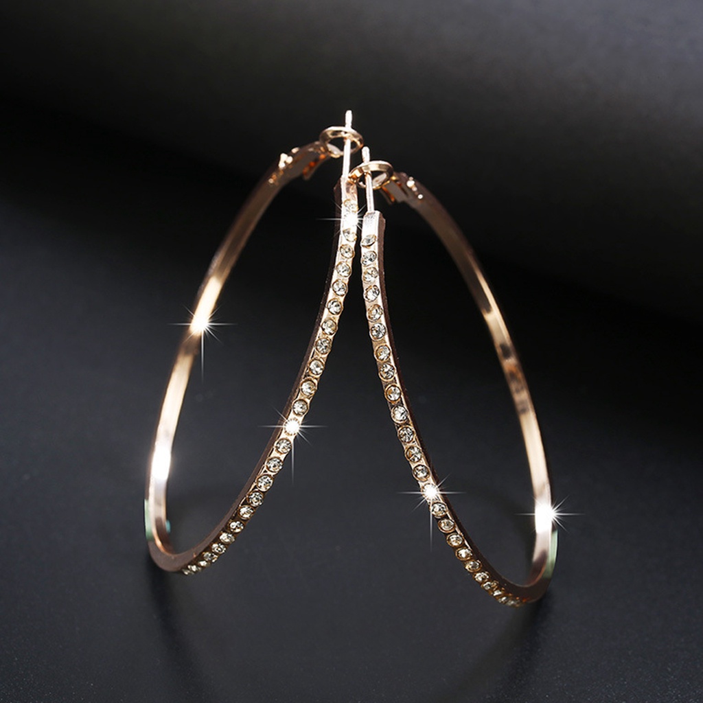 Hu Hu Hu Hu Hu Alat Bantu Pasang Kacamata♡ 1 Pasang Anting Hoop Bentuk Bulat Aksen Berlian Imitasi Untuk Wanita