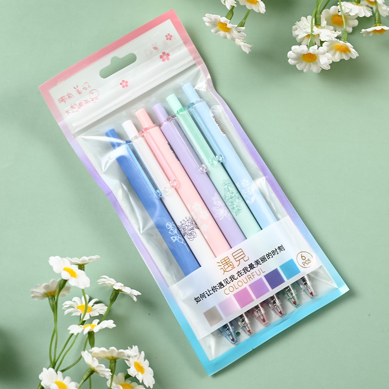 6pcs Pulpen Gel Hitam 0.5mm Quick Dry Untuk Stationery Sekolah