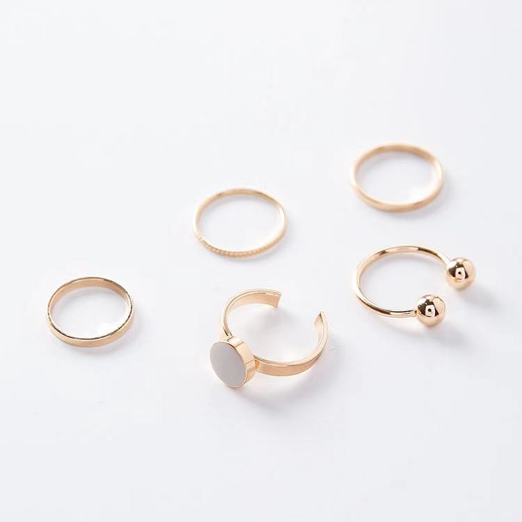 5Pcs / Set Cincin Jari Aneka Bentuk Warna Gold untuk Wanita/ Wanita Model Vintage  Cincin