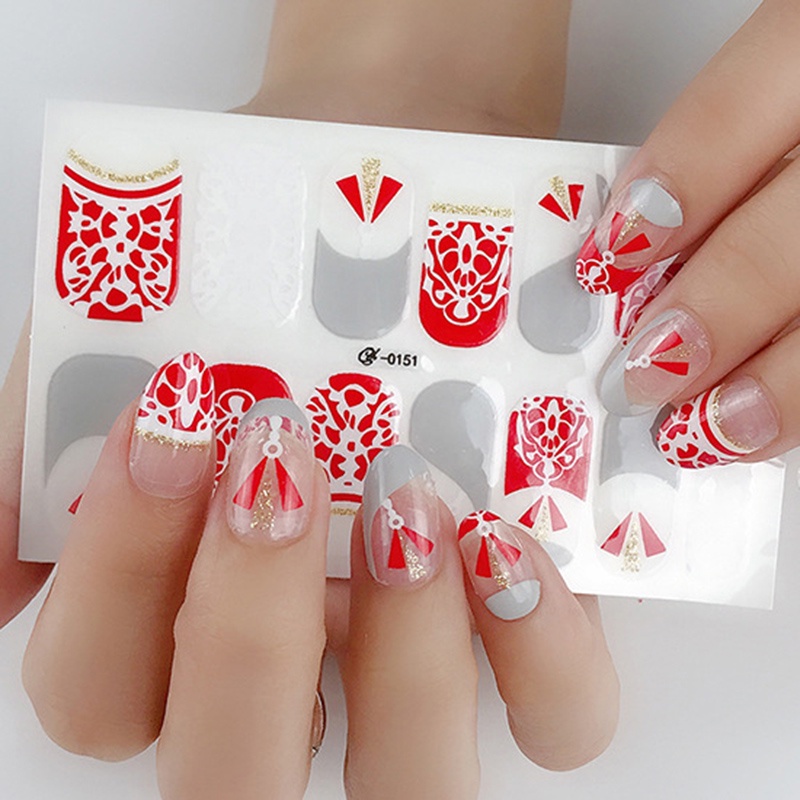 0148-0163 14pcs / Lembar Stiker Kuku Palsu Warna Bronzing Untuk Nail Art Diy