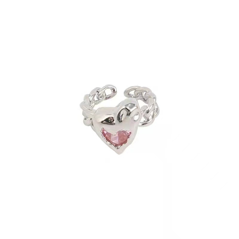 Cincin Silver Desain Hollow Out Hias Kristal Pink Untuk Wanita