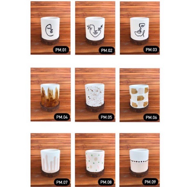 Pot Concrete Lukis | Pot Semen motif | Pot Kaktus Sukulen| D8 | Bukan teracota / Gerabah