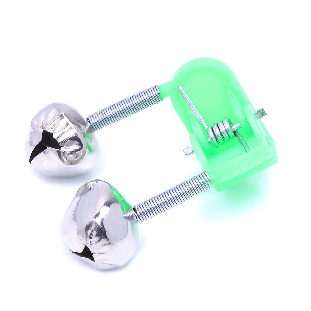 Hengjia 10pcs/lot Fishing Bite Alarms Bel Alarm Gigitan Ikan Twin Bell Ring Klip Joran Pancing Green ABS Fishing Accessory Outdoor