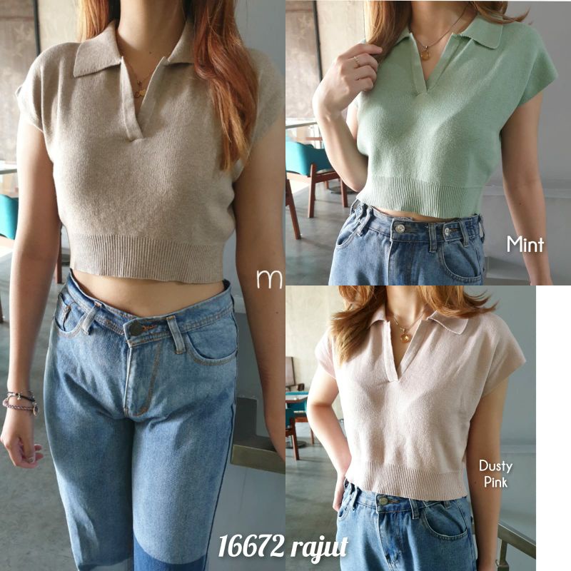 Soft Cotton Knit Crop Top Polo Sleeveless NBN (16672)