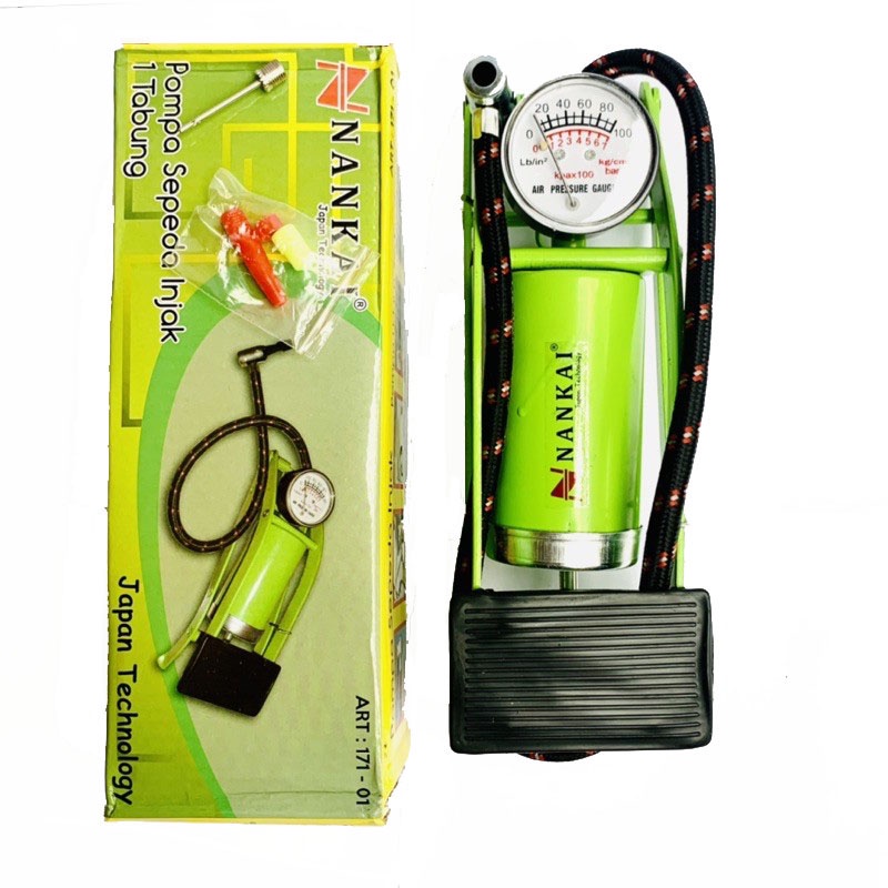 NANKAI POMPA SEPEDA INJAK 1 TABUNG BAN MOTOR DARURAT FOOT PUMP 171-01