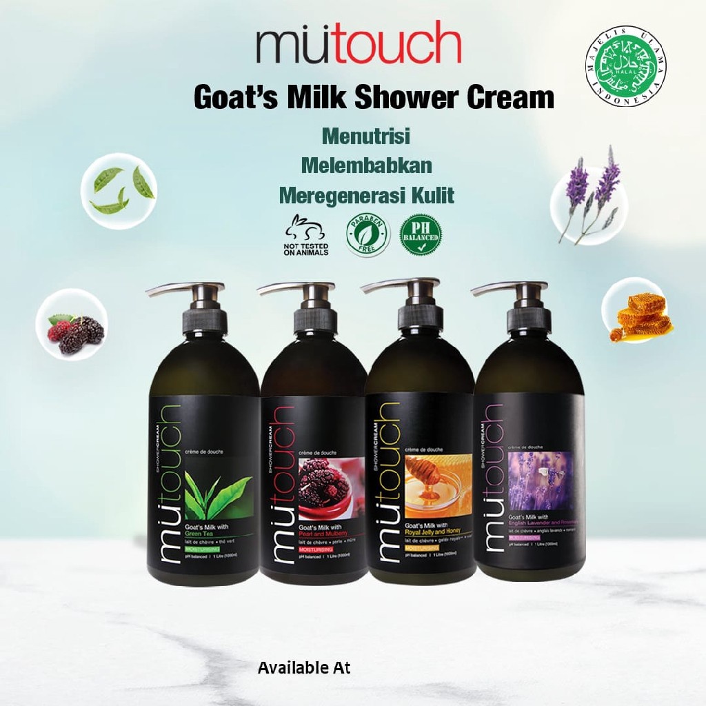 Mu Touch Goats Milk Shower Cream Pump 1000ml | MuTouch Sabun Mandi Goat's Milk Cair