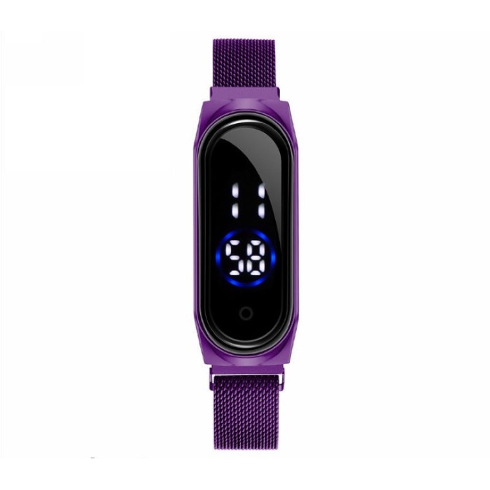 ⭐️𝐈𝐇𝐒 𝟎𝟎𝟒⭐️Jam Tangan Elektronik Digital LED Magnet Strap Watch Waterproof Wanita Pria Rantai-Ungu