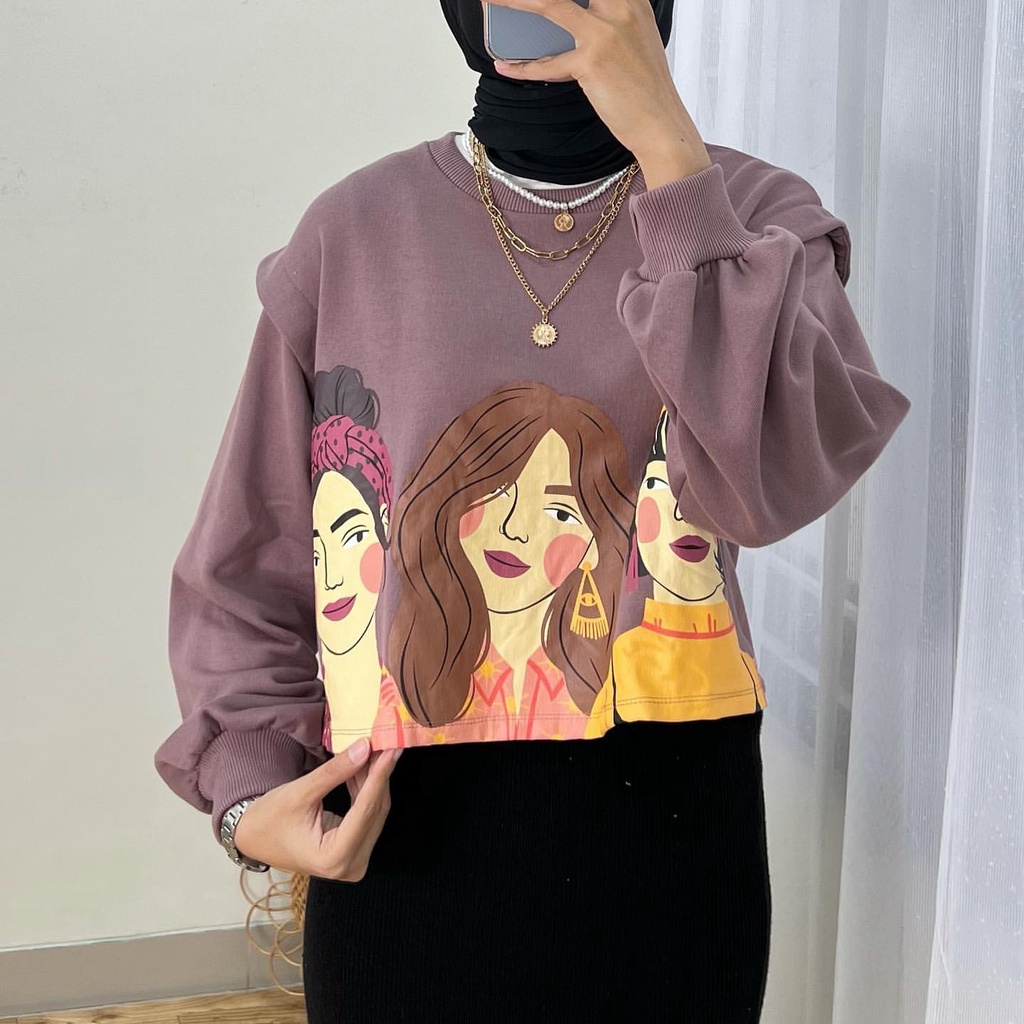 BEFAST - ZSO OOTD Wanita Sweate AHO / FERLIN SWEATER CROP LADYS / Sweater Hits / Pakaian Wanita / Atasan Lengan Panjang / Sweater Kekiniaan  / Outfit Terbaru 2022 / Termurah