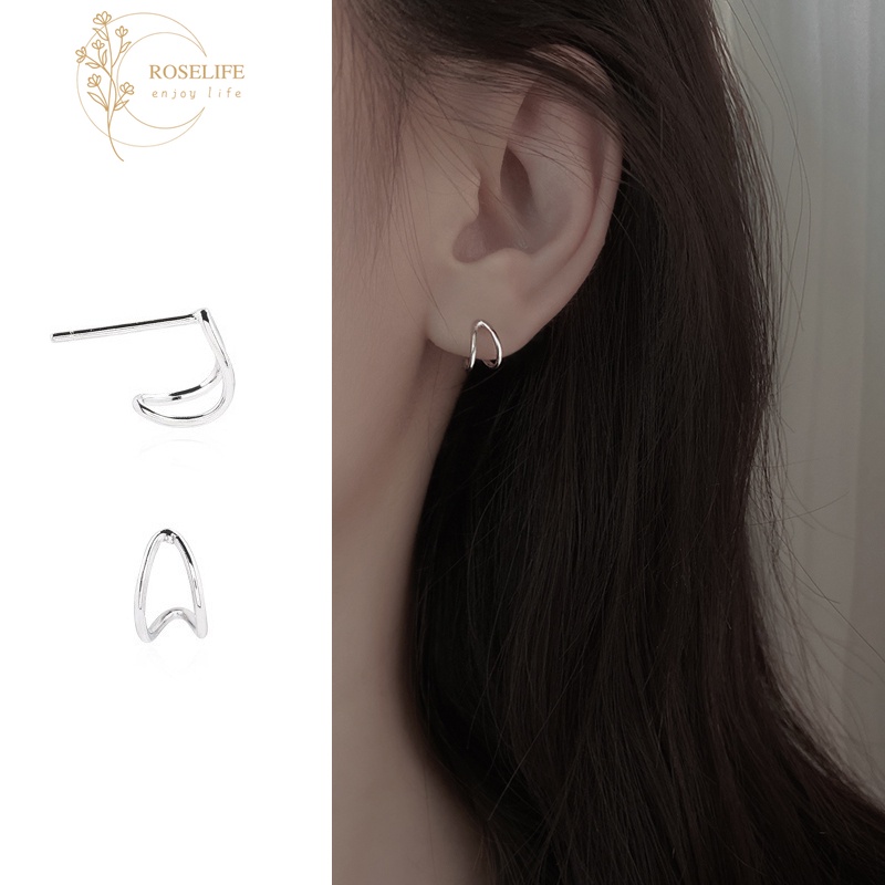 Roselife 1 Pasang Anting Tusuk Gantung Desain Geometri Hollow Gaya Minimalis Untuk Wanita