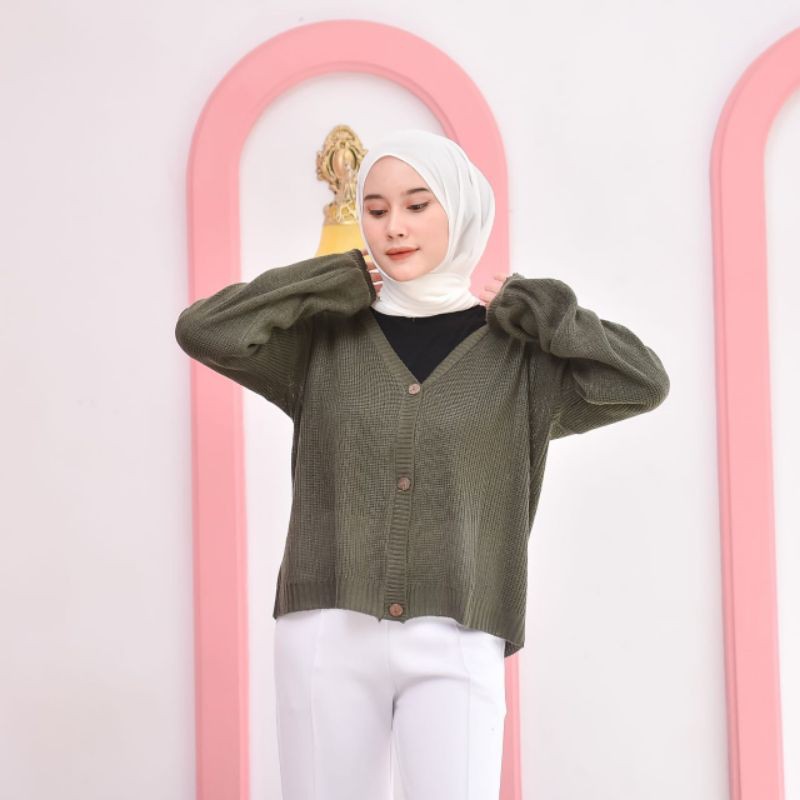 SHIREN CARDIE STARDA TANGAN BALOON KARDIGAN RAJUT KANCING-Army