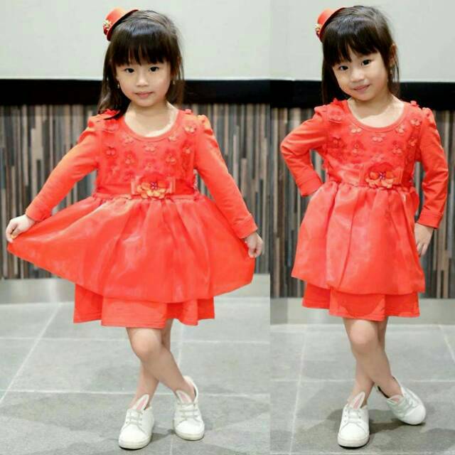 Dress Anak Cewek Josiah Red Set 2in1 (tali pinggang)