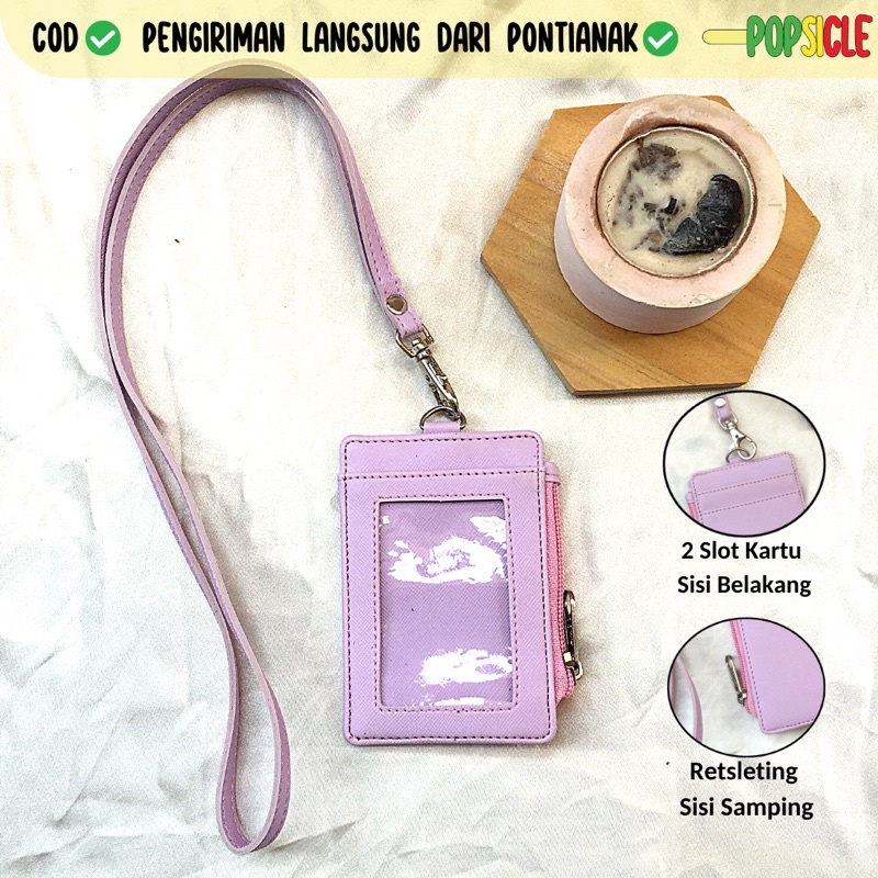 

ID Card Flashee Holder Resleting Name Tag Seleting Ungu Lilac ID Card Holder Zipper Kulit Termurah PU Leather Lanyard NameTag