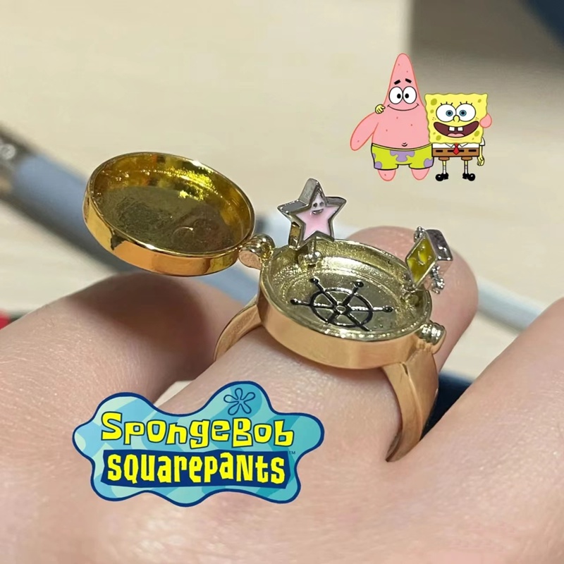 Cincin Desain SpongeBob SquarePants Adjustable Gaya Hip Hop Untuk Wanita Forever