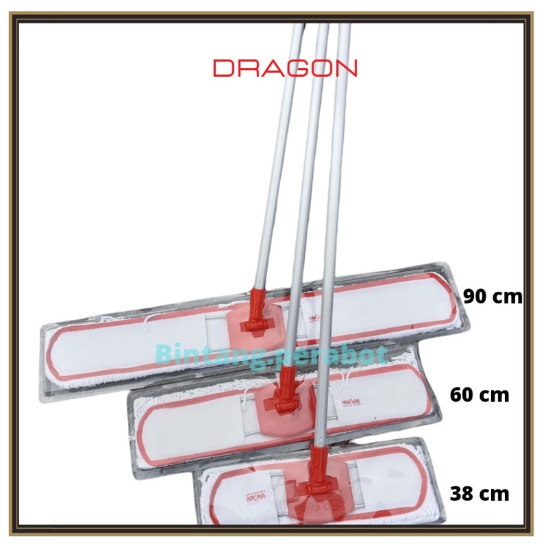 DRAGON - Pel Lobby Set Kain Katun Ukuran 38,60,90 cm / Mop Pel Loby Set Dengan Gagang / Alat Pel Lan