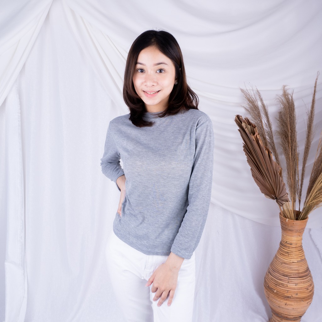 Kally RIB  - Longsleeve Rib Basic Sweater Premium Baju Lengan Panjang Wanita-ABU