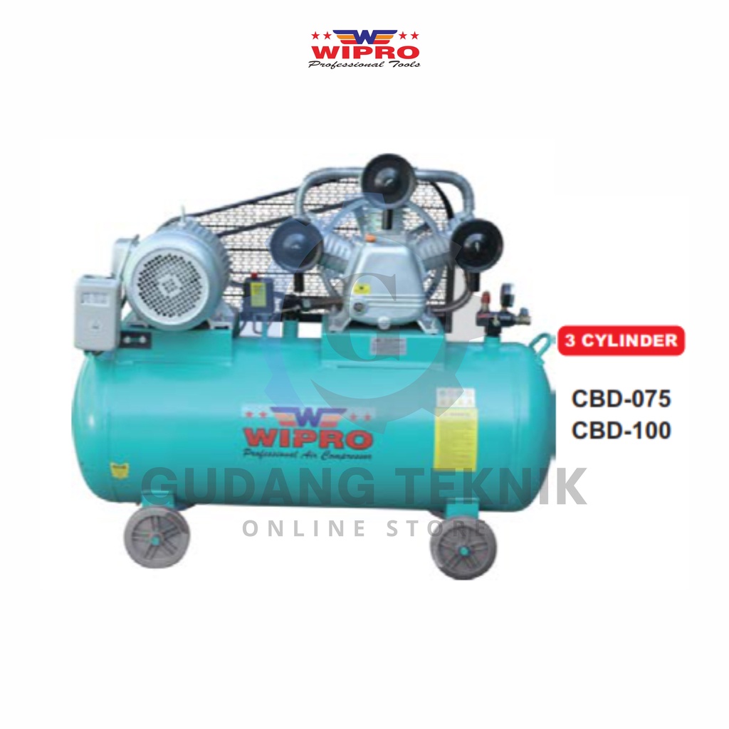 Kompresor Angin Elektromotor 10 HP 300L WIPRO CBD-100 / Air Compressor Elektro Motor 10 HP 300 Liter WIPRO CBD100 - 3 Cylinder Silinder CBD 100 WIPRO