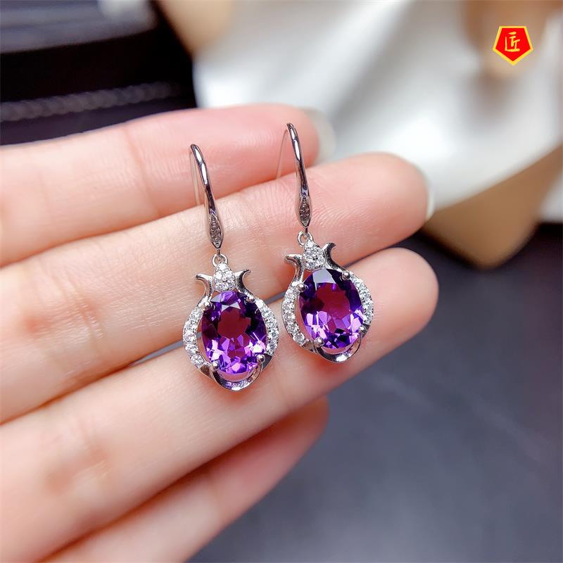 [Ready Stock]Elegant New Amethyst Silver Earrings