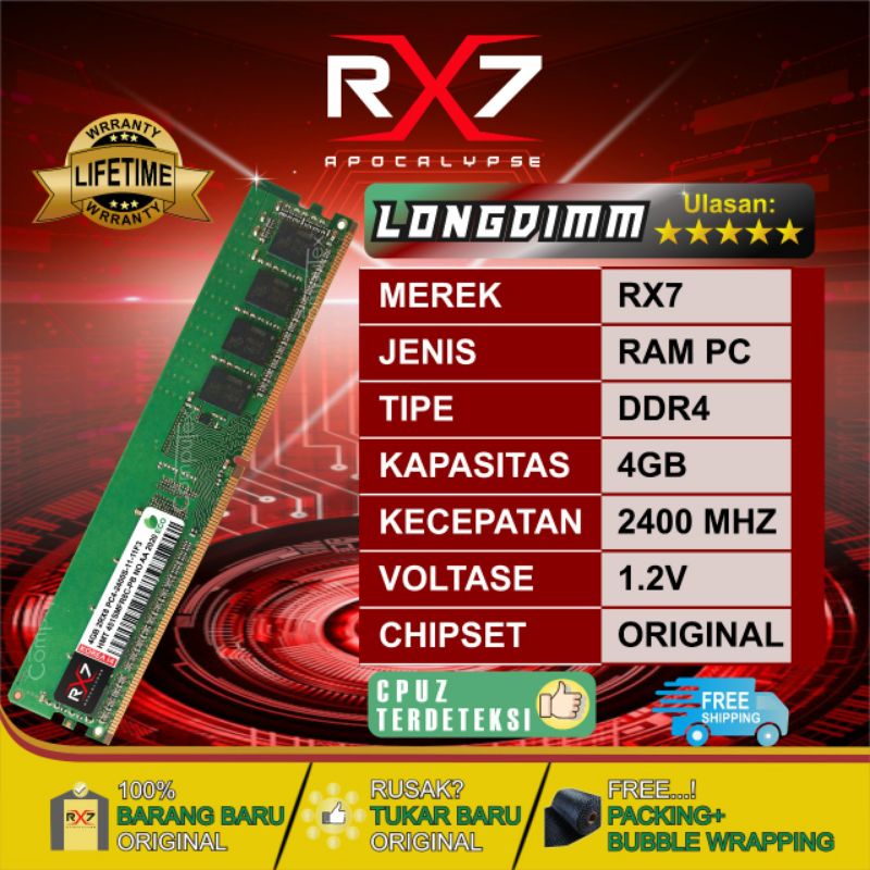 RAM RX7 LONGDIM DDR4 4GB 2400 MHZ PC 19200 RAM GARANSI RESMI