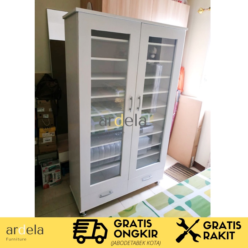 Lemari Sepatu Rak Sepatu Mewah Desain Modern Minimalis 2 Pintu Kaca