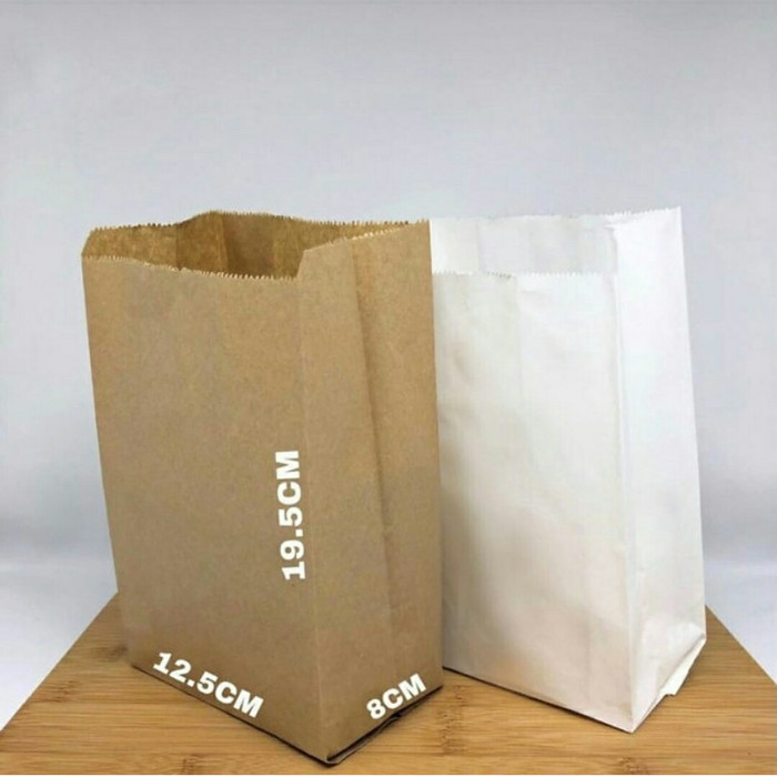 

MURAH Paper Bag Kantong Kertas Kemasan Makanan Roti Kue Gorengan Snack - Putih
