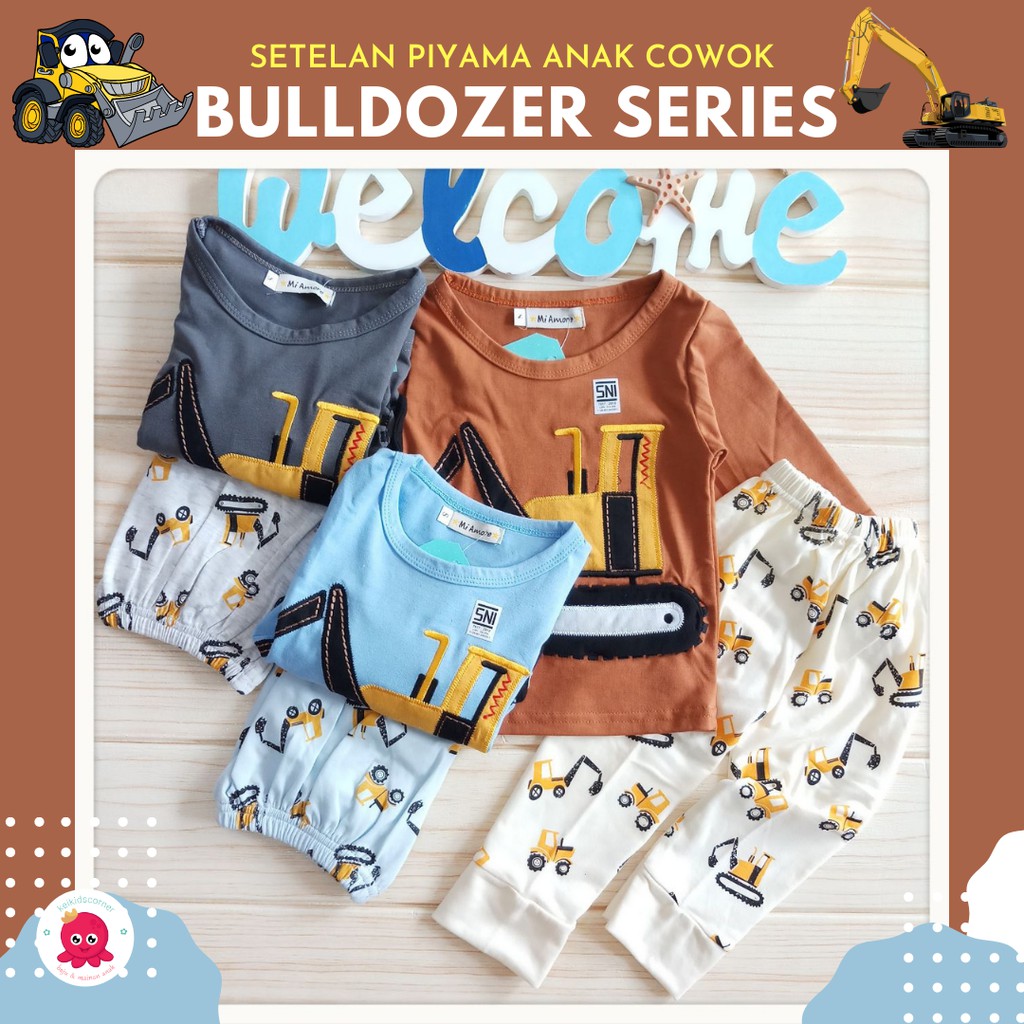 Obral aju Tidur Anak Laki Laki Usia 6 12 18 bulan lengan panjang Gambar Bulldozer Traktor