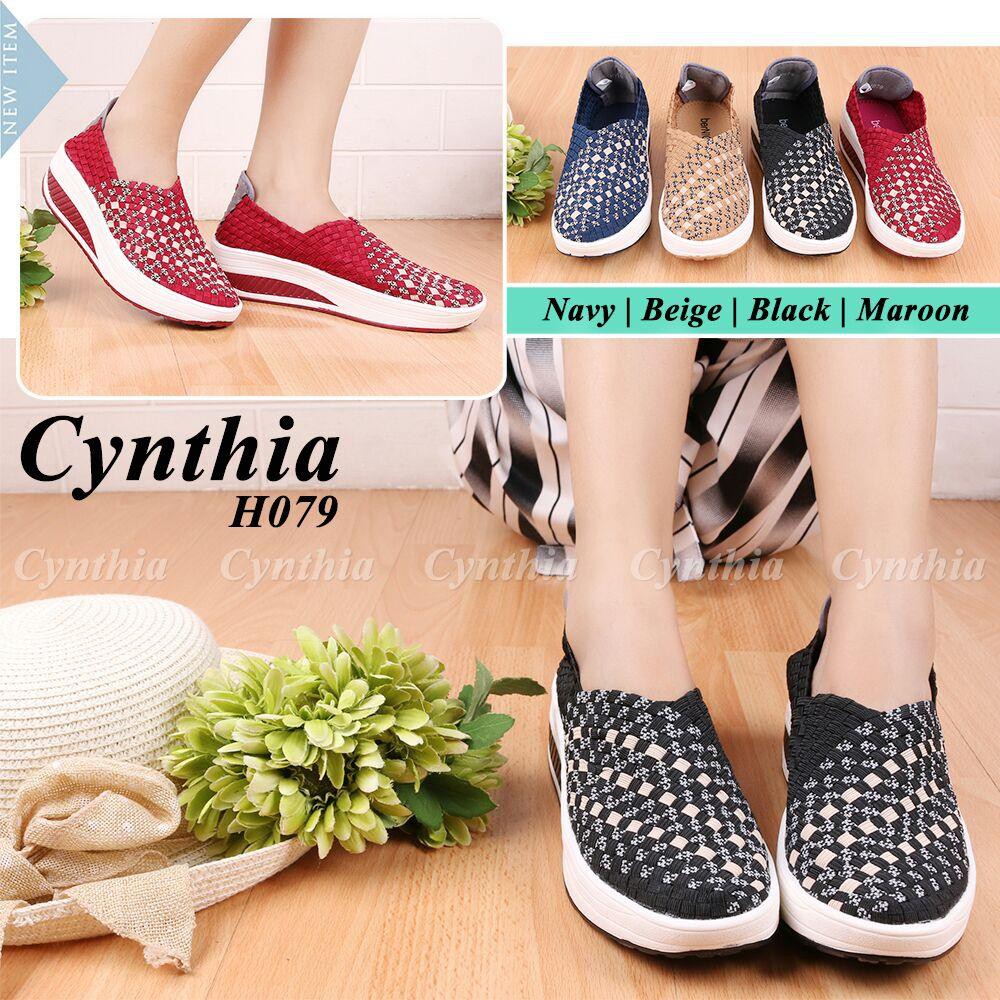 SEPATU WANITA SEPATU FASHION CYNTHIA SEPATU RAJUT   SEPATU ANYAM   CYNTHIA WEDGES H079 ORI