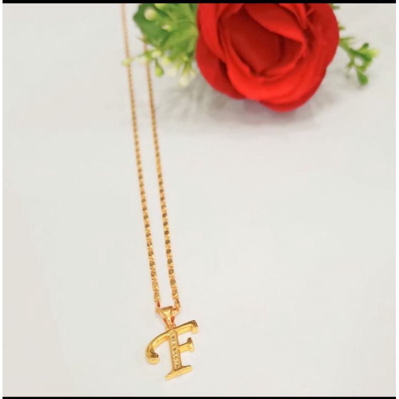 Kalung Plus Liontin Inisial Huruf Latin A-Z perhiasan wanita Gold Modern (COD)