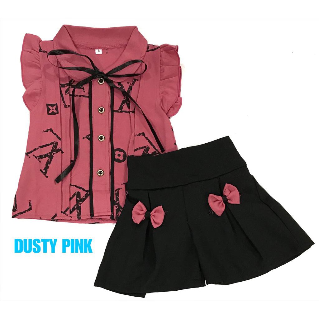 (1 KG MUAT 10 STEL) BAJU FASHION ANAK PEREMPUAN SETELAN ATASAN CELANA PENDEK KERAH ELVI-ELVI-DUSTY PINK