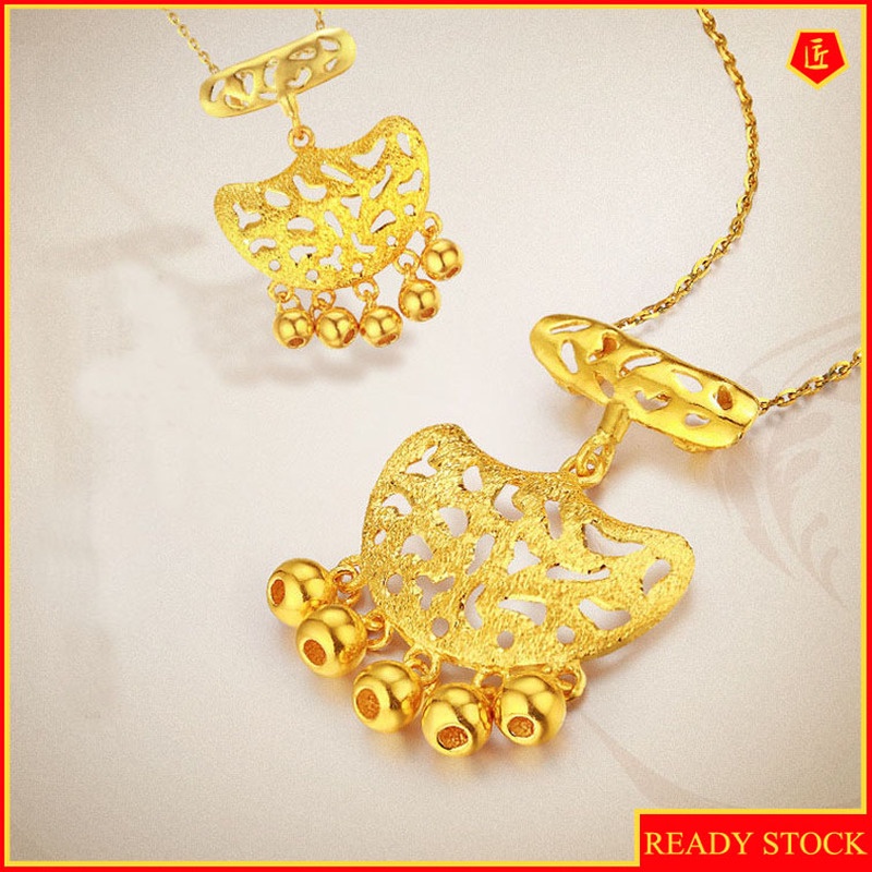 [Ready Stock]Fashion Vintage Gold Plated Pendant Longevity Lock Necklace