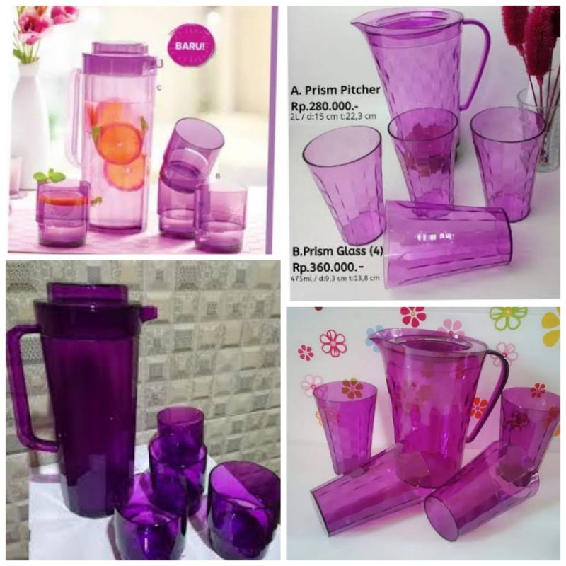 prisma pitcher set Tupperware teko ungu kristal mutah