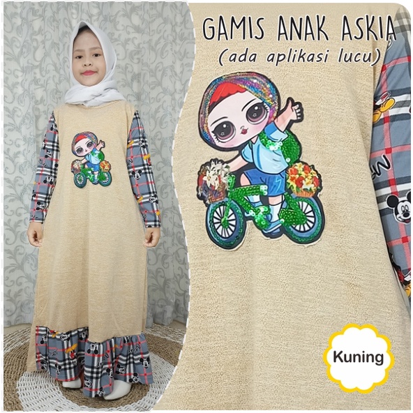 LISFASHION 546 Gamis Anak Askia Tempelan Lucu
