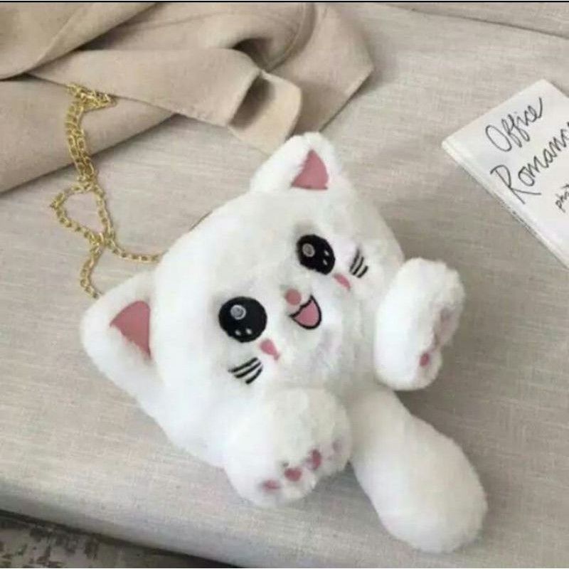 tas selendang wanita boneka kepala kucing