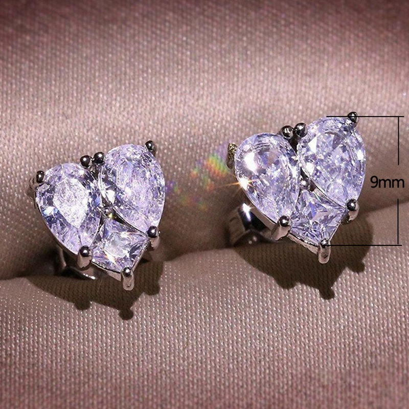 Fancyqube Anting Stud Tindik Bentuk Hati Cubic Zirconia Aaa Untuk Wanita